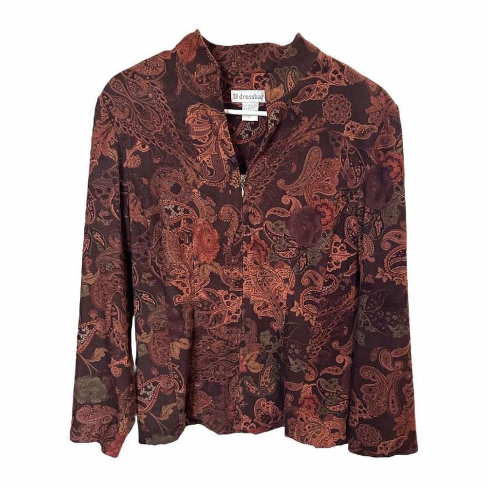 Dressbarn Paisley Mandarin Collar Zip Front Jacket - Size L